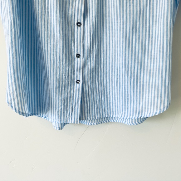 NWT Pin Striped Button Front Shirt Size Small Open Tie Sleeve Collared Pocket - Picture 6 of 16